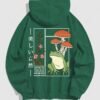 latest Men's Slogan Frog Mushroom Floral Pattern Kangaroo Pocket Pullover Hoodie - GREEN 2XL