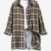 women Women's Casual Vintage Plaid Pattern Button Up Long Sleeves Shacket - LIGHT COFFEE L