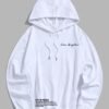 best Men's Los Angeles Letter Printed Kangaroo Pocket Pullover Hoodie - WHITE L