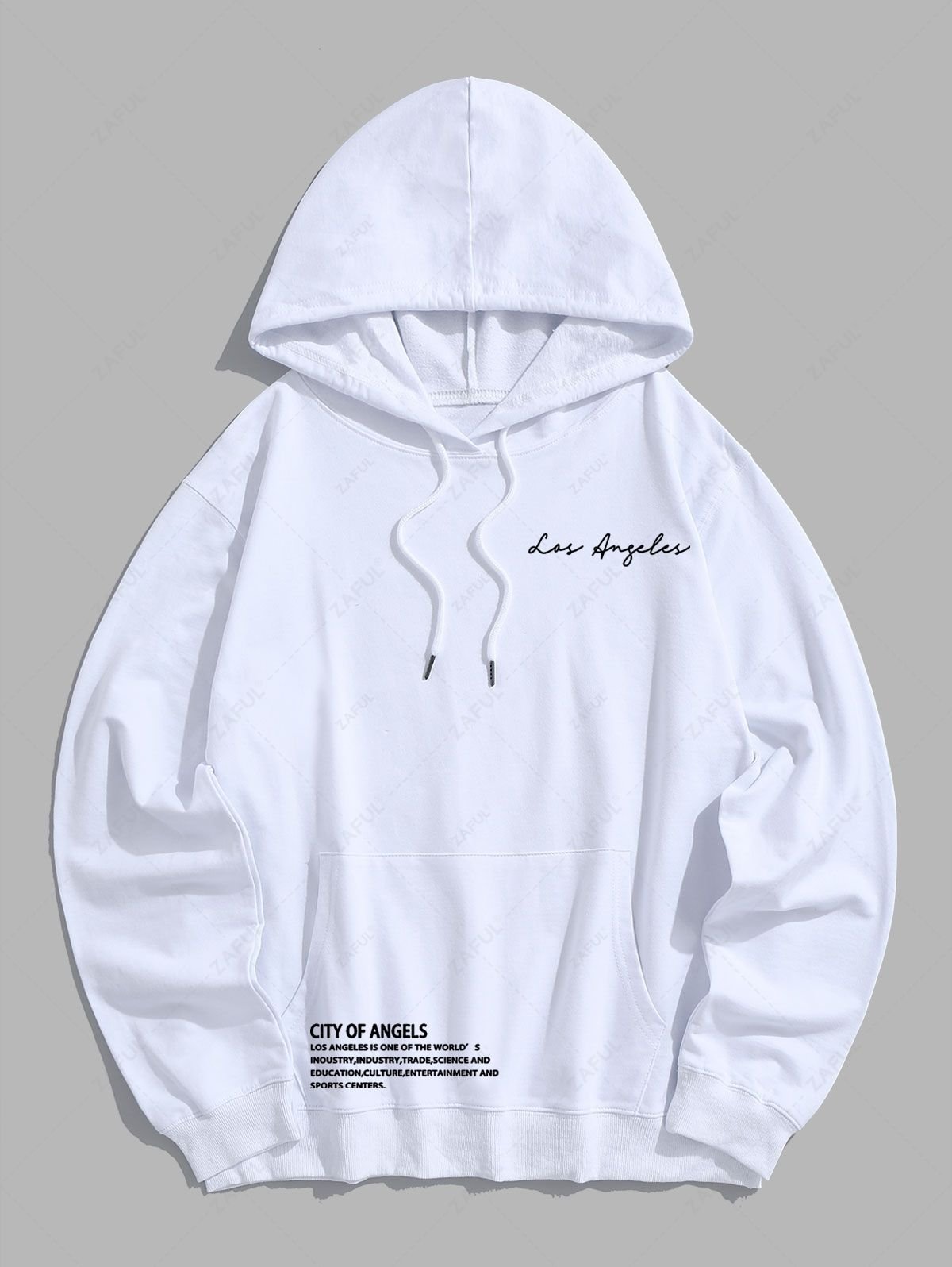 best Men's Los Angeles Letter Printed Kangaroo Pocket Pullover Hoodie - WHITE L