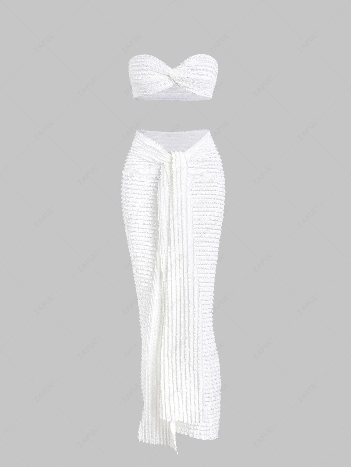 affordable Women's Sexy See Through Twist Knot Crop Tube Top And Tied Waist Maxi Skirt Set - WHITE L