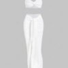 affordable Women's Sexy See Through Twist Knot Crop Tube Top And Tied Waist Maxi Skirt Set - WHITE L
