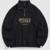 sale Men's Casual Letter Embroidered Half Zip Stand Collar Pullover Sweatshirt - BLACK M