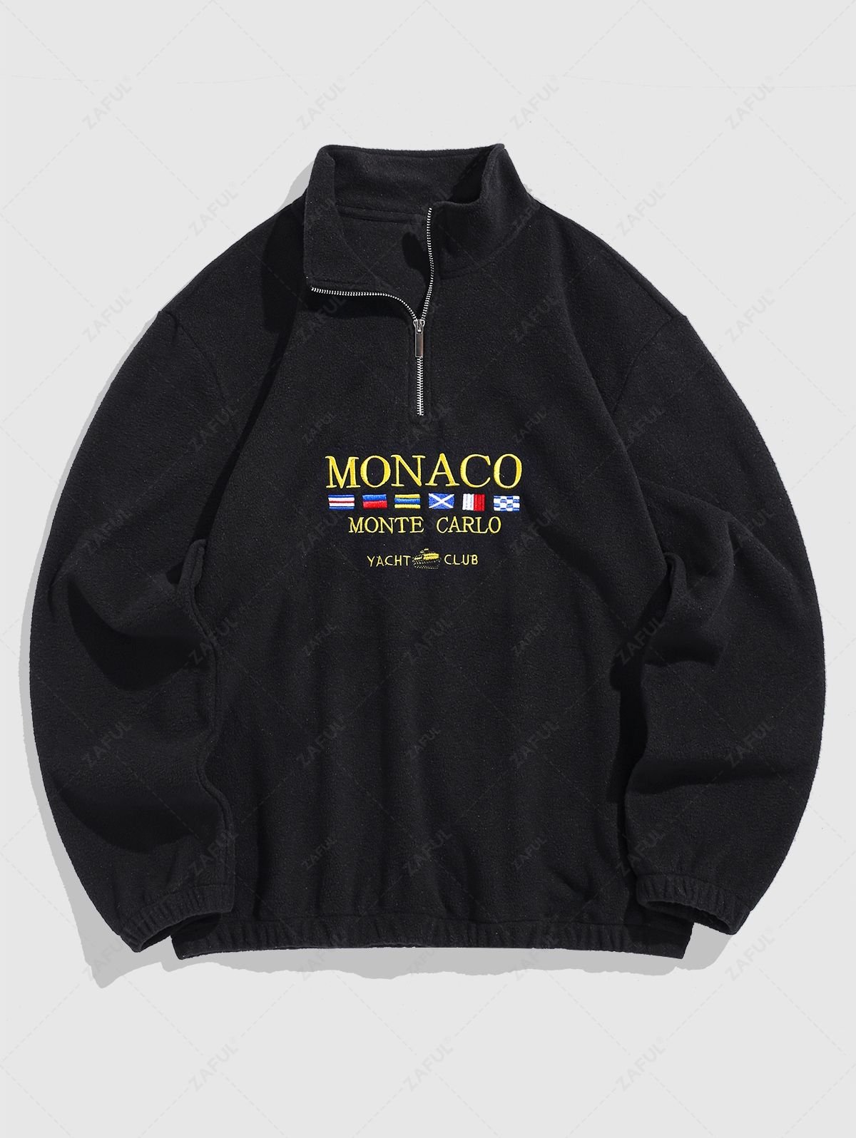 sale Men's Casual Letter Embroidered Half Zip Stand Collar Pullover Sweatshirt - BLACK M