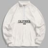 outfit Men's CALIFORNIA 1998 Graphic Pattern Fluffy Fleece Quarter Zip Stand Collar Sweatshirt - CRYSTAL CREAM 2XL