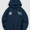 womens Men's Los Angeles Letter Number Pattern Fuzzy Fleece-lined Kangaroo Pocket Design Pullover Hoodie - MIDNIGHT BLUE M