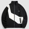 new Men's Casual Fleece Fluffy Colorblock Letter Patch Desigh Stand Collar Zipper Fly Jacket - BLACK L