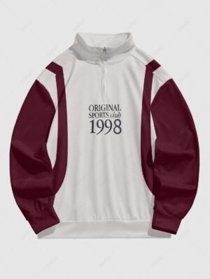 lady Men's Colorblock Letter Number Pattern Quarter Zip Stand Collar Sweatshirt - WHITE 2XL