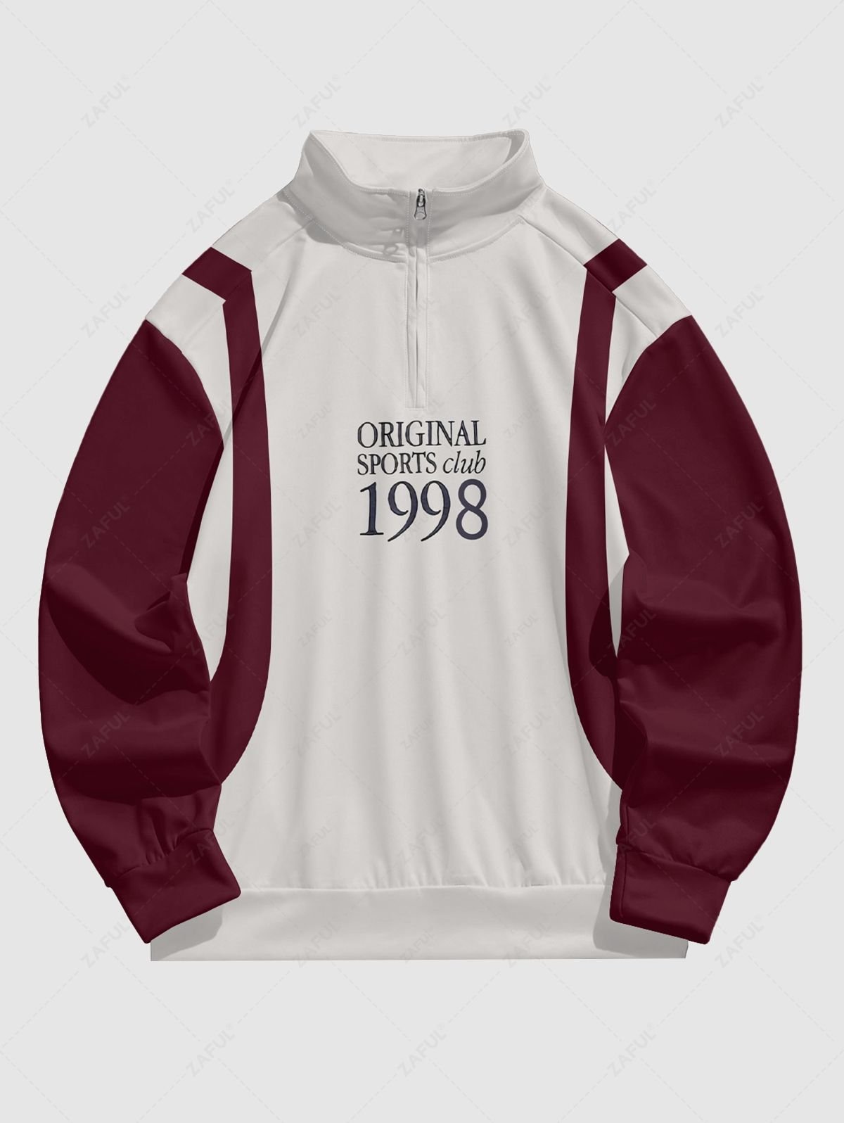 lady Men's Colorblock Letter Number Pattern Quarter Zip Stand Collar Sweatshirt - WHITE 2XL