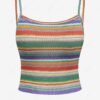 trendy Women's Contrast Binding Colorblock Striped Print Ribbed Knit Spaghetti Strap Cami Tank Top - CHESTNUT S