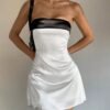 shop Women's Sexy Contrast Spliced Strapless Zipper Fly A-line Mini Tube Dress - WHITE L