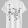 women's Men's Casual Japanese Letter Floral Blossom Printed Crew Neck Short Sleeves T-shirt - WHITE L