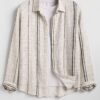 best Men's Casual Cotton And Linen Textured Striped Button Up Long Sleeves Shirt - LIGHT COFFEE L