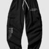 unique Men's Streetwear Letter Slogan Printed Multi-pockets Design Beam Feet Drawstring Cargo Pants - BLACK 2XL