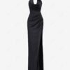 best Women's Solid Color Criss Cross Halter Backless High Slit Maxi Sexy Elegant Dress For Evening Party Prom - BLACK S