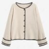 chic Women's Casual Polar Fleece Contrast Whip Stitching Drop Shoulder Long Sleeve Single-breasted Jacket - LIGHT COFFEE XL
